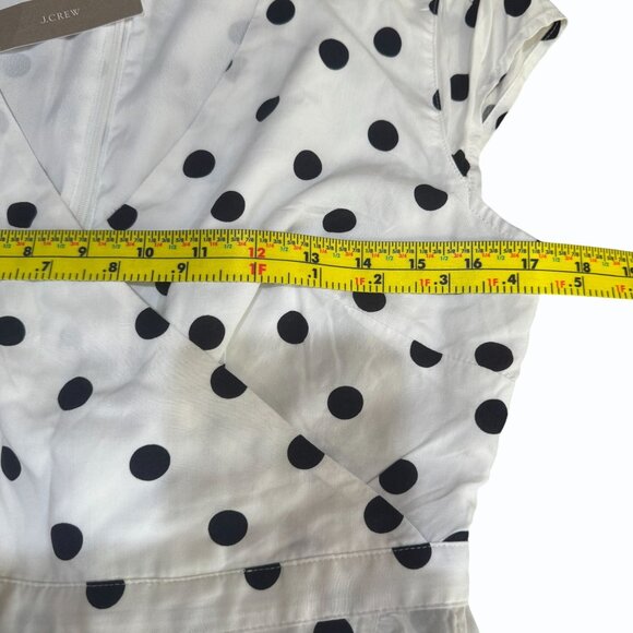 J Crew Polka Dots Faux Wrap Dress Womens 6P Ruffled Front V Neck White Black - Picture 11 of 15